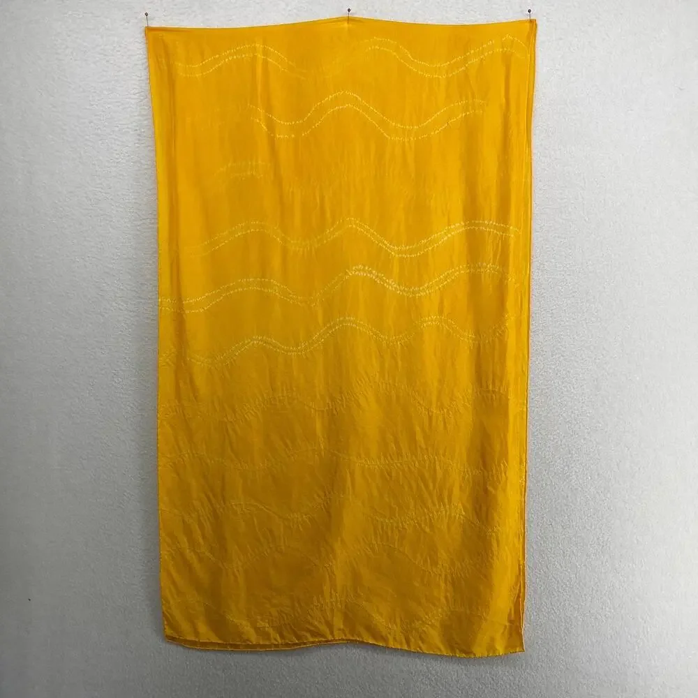 Scarf Silk Crepe De Chine Shibori Tie Dye Hand Rolled Shawl Wrap Yellow